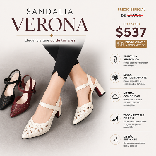 Sandalias Ortopédicas Verona - Tacón Alto y Diseño Ergonómico