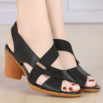 Sandalias elásticas de tacón grueso